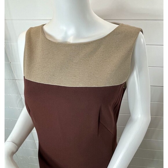 AKRIS PUNTO Sz US 8 Tan Maroon Red Sheath Dress Viscose Wool Blend Art To Wear - Picture 3 of 14